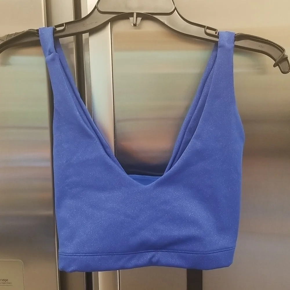 💕CARBON38💕 Shine Powder Set Cross Back Bra + 7/8 Legging Cobalt Blue Large NWT